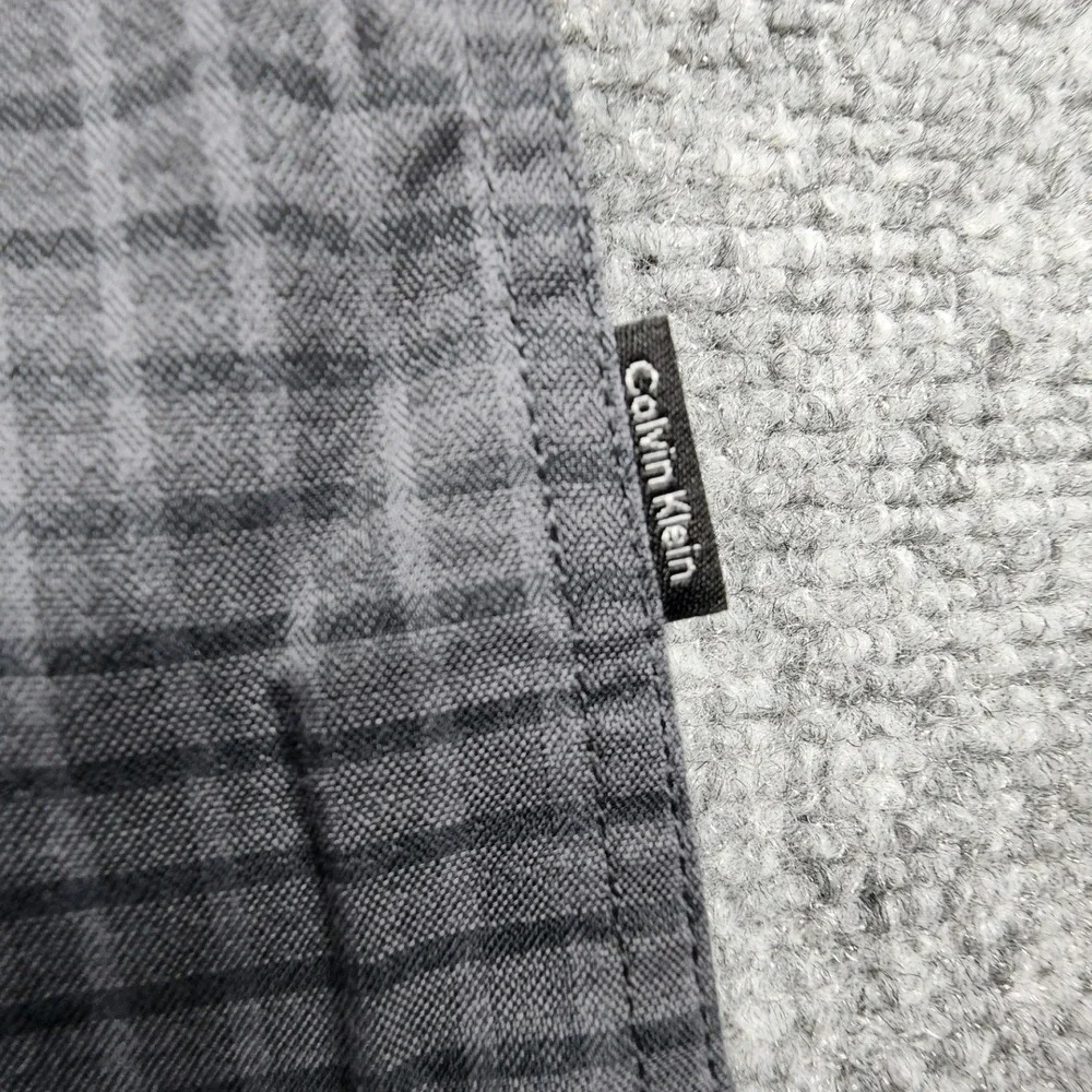 Calvin Klein Mens XL Grey Black Check Cotton Long Sleeve Button Down Shirt - Picture 5 of 7